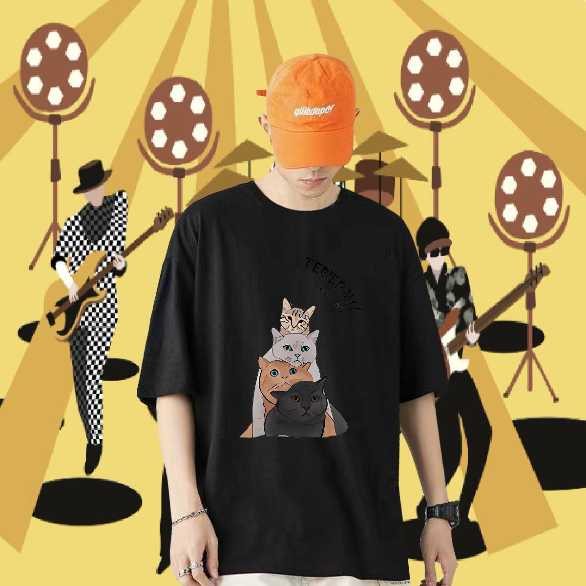 Designer Man T Shirts 230g Cotton cat Street wear Hip Hop Tees Short Sleeve Soft TOP Quality Tshirt for Man Woman DIY Logo Oversized