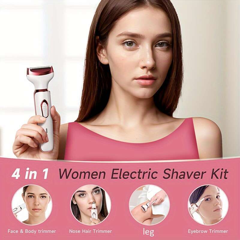 Electric Razor For Women, 4-in-1 Rechargeable grooming kit, Lady Electric Shaver For Face, Nose, Legs And Underarm, Bikini Trimmer For Women Wet & Dry