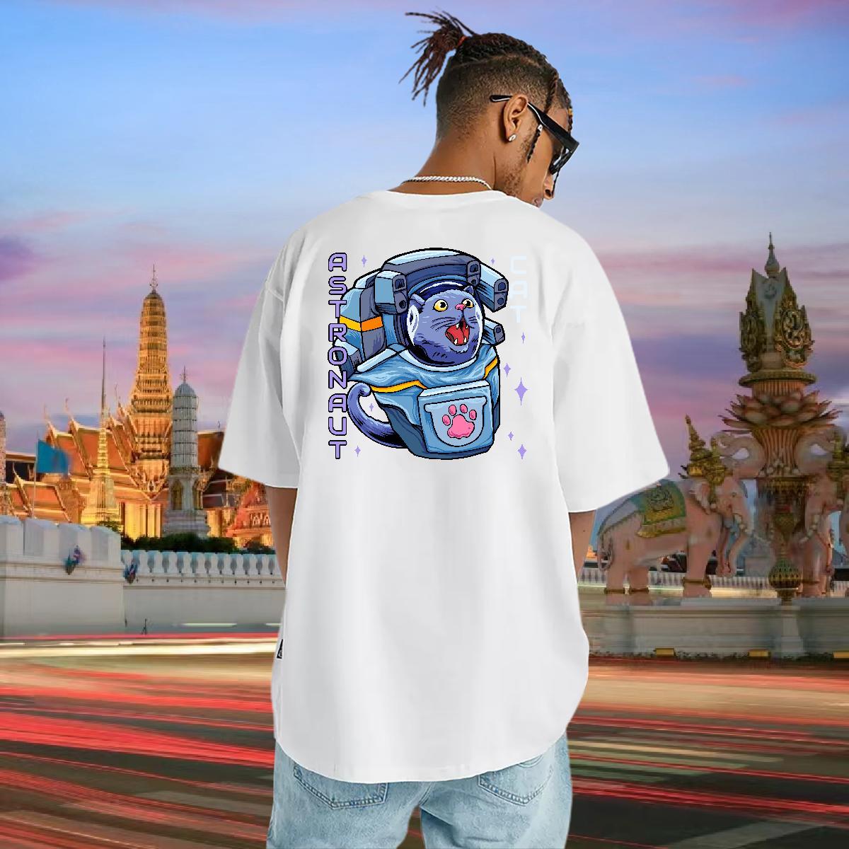 DIY T Shirt For Man 230g 100% Cotton cat Sport Polos Crew Neck Breathable Comfortable Men Tshirts Cartoon Printing L-4XL