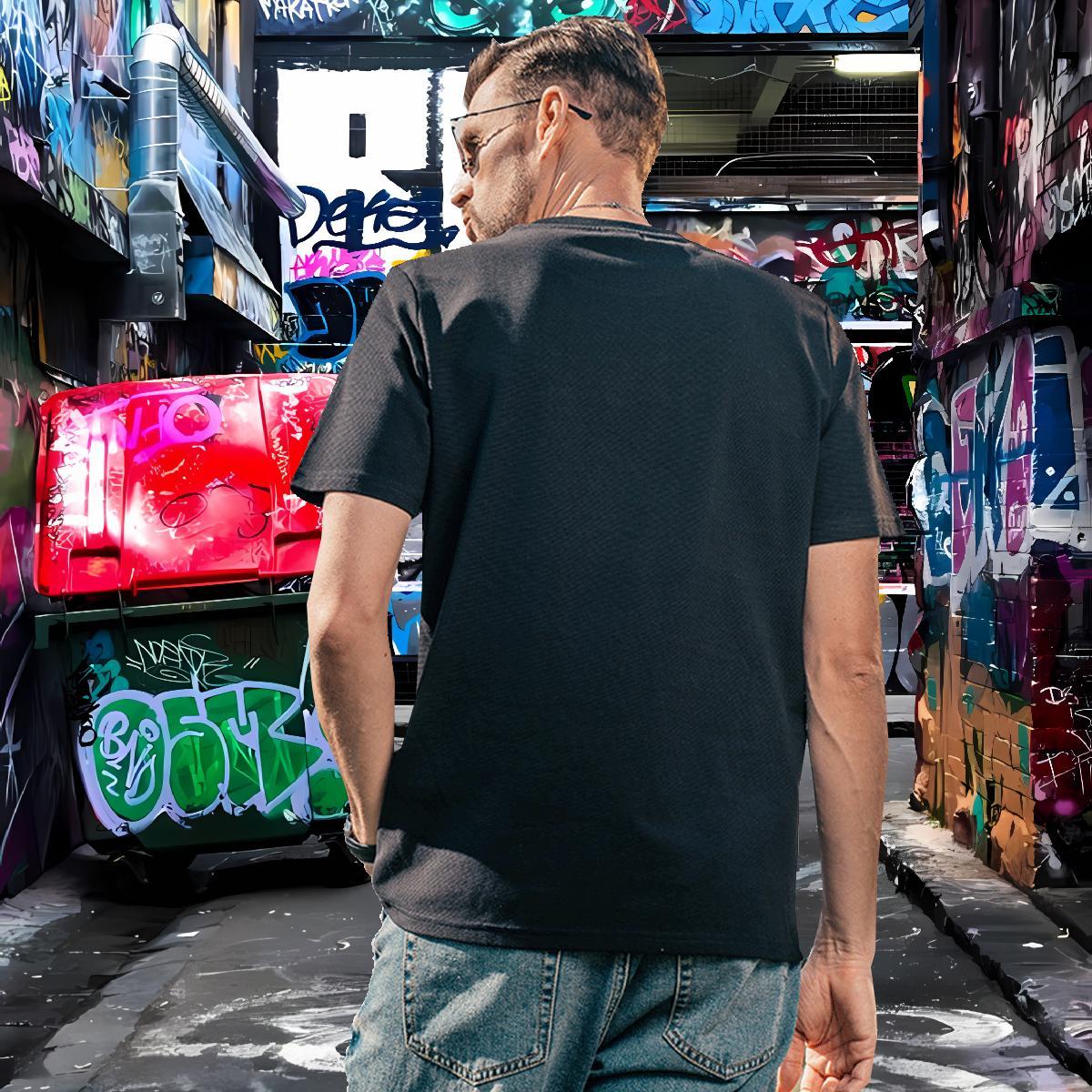 Loose Fit T Shirts Men wolf O Neck Short Sleeves Street Black White 100% Cotton 230g Tshirts Fashion Tees Shirts