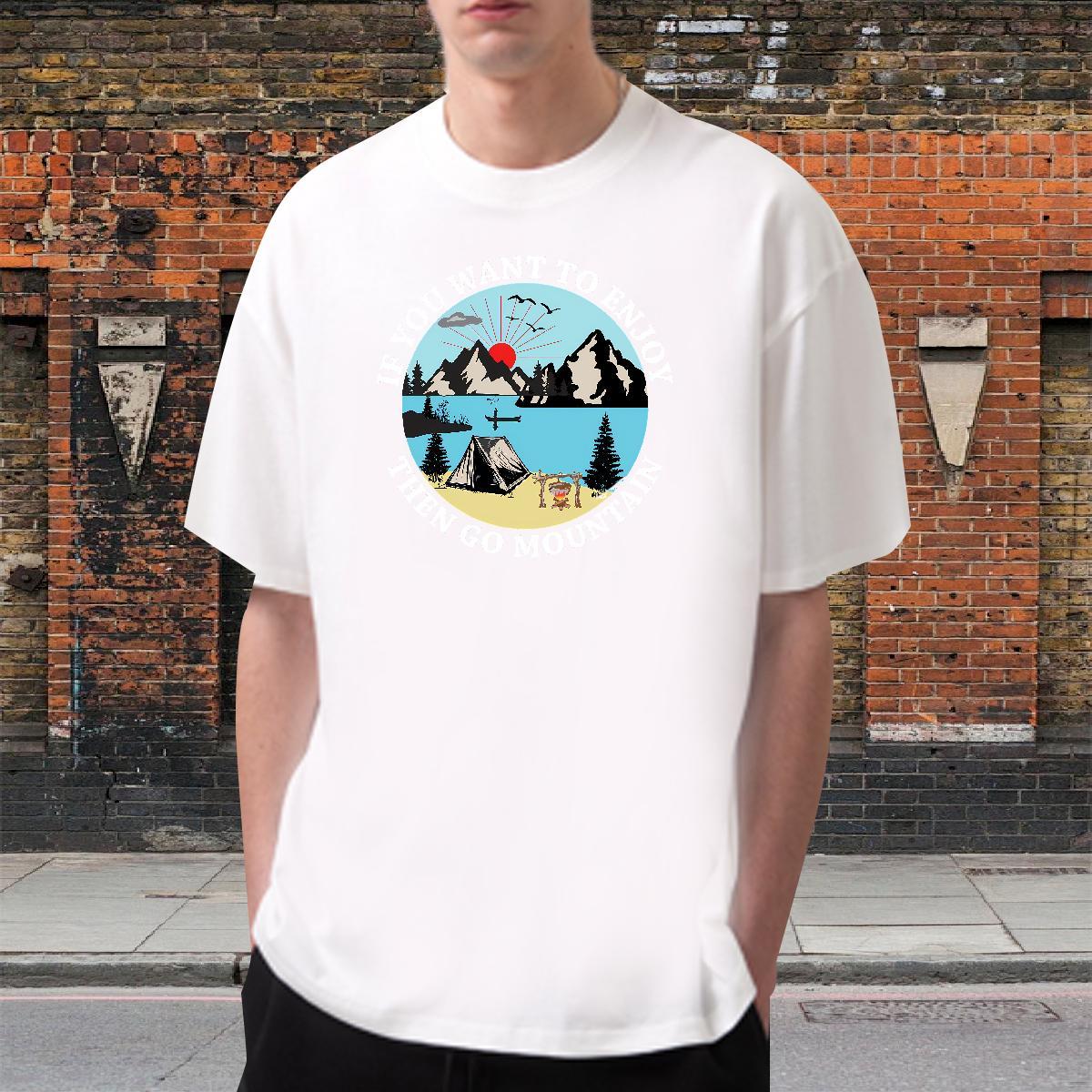 TOP Quality Men Tshirts 230g 100% Cotton Spring Summer mountains Custom Printed Breathable Casual New T-Shirts for Men Clothes