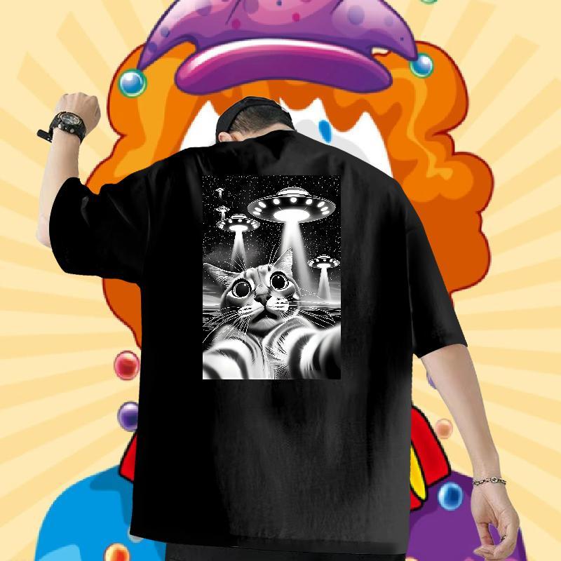 Classic T Shirts Men 230g Pure Cotton funny Anime Printing Street Tshirts Crew Neck Popular Tshirt for Man Woman Floral Print