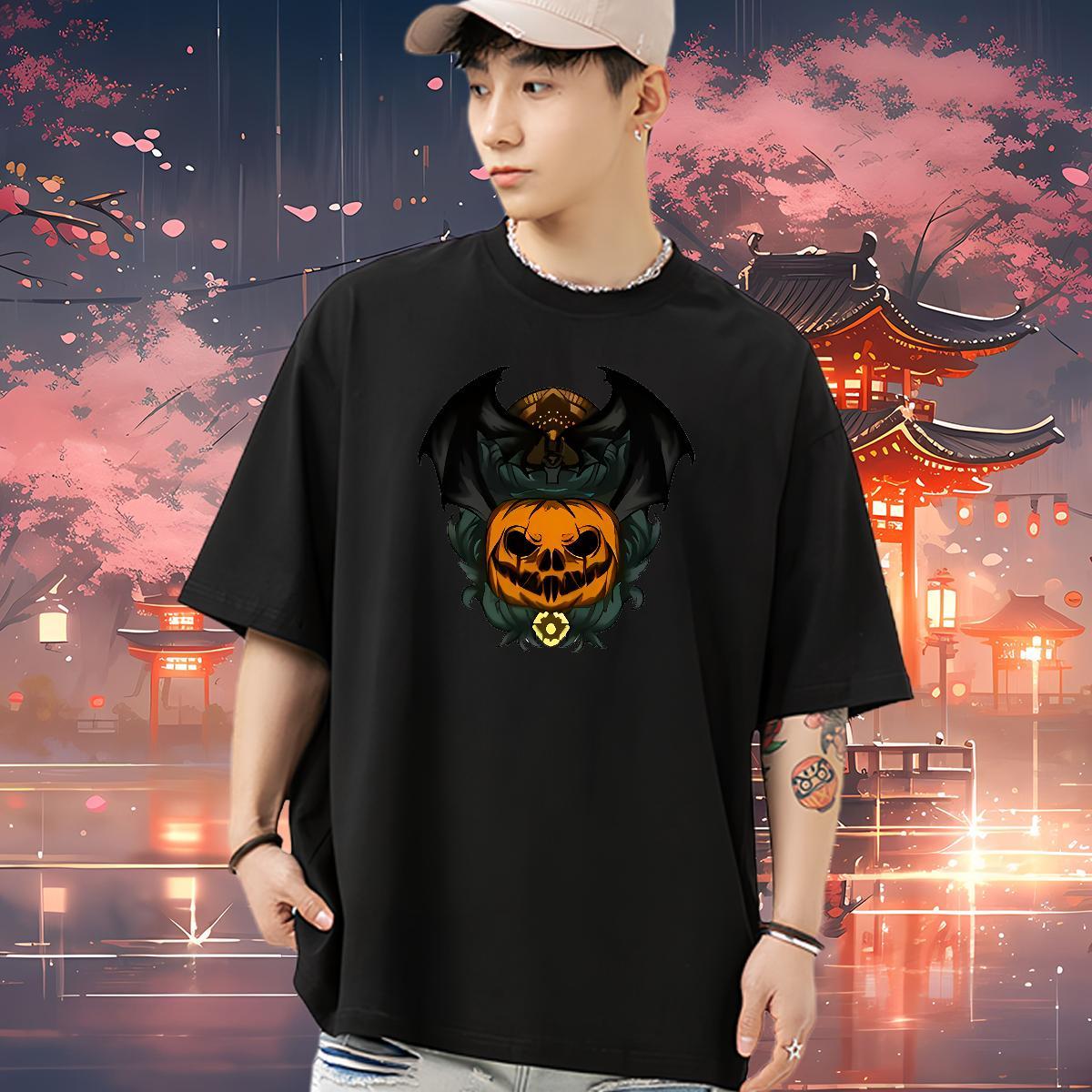 2024 New Man T Shirts 230g Cotton halloween Hip Hop Street Wear Crew Neck Cool Design Mens Tshirts DIY Logo Oversized