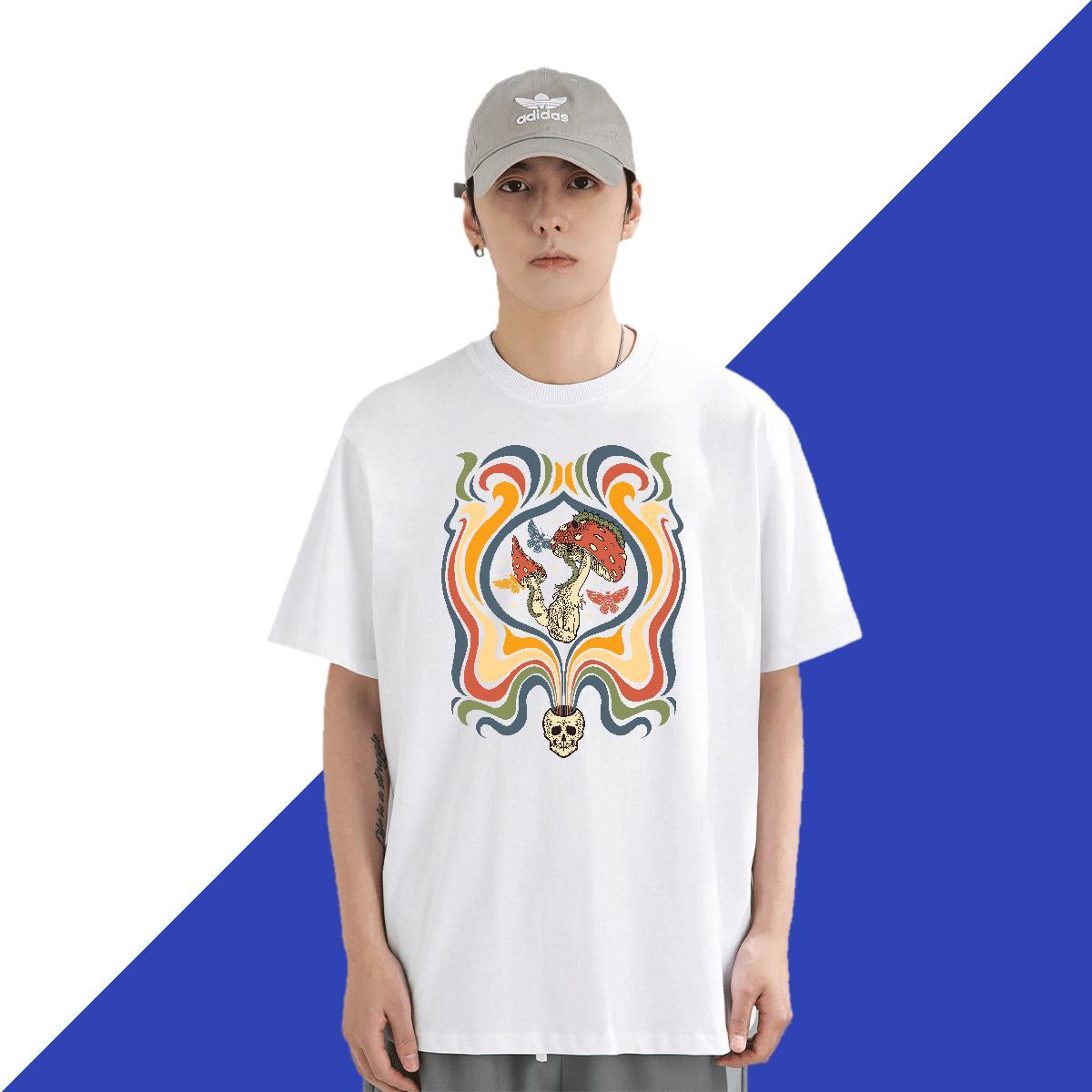 Classic Mens Tshirts 230g Cotton Casual Daily Wear mushroom DIY Printed Breathable Soft New T Shirt For Man Tops Tees