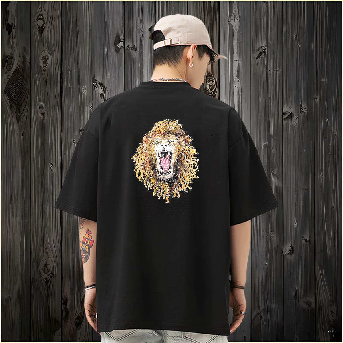 DIY Customized T Shirt For Man 230g Pure Cotton lion Street Wear Top Tees Crew Neck Brand Men Tshirts Custom Printed