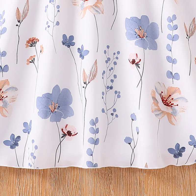 Childrens casual womens summer new childrens fashion floral print sleeveless white high waisted princess dress 7-14YW240720