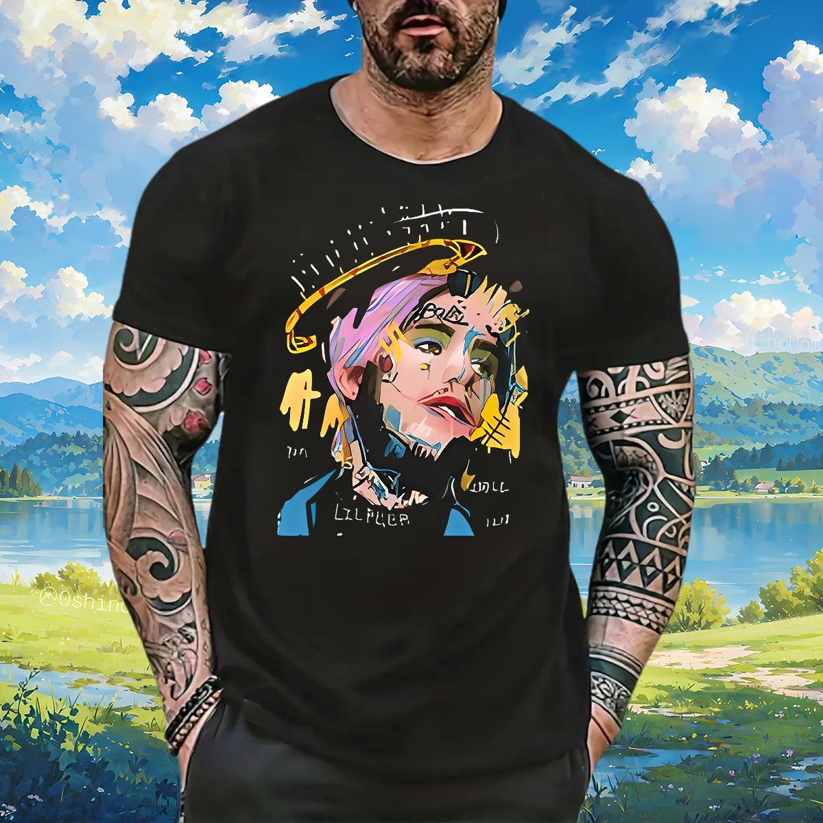 T Shirts Men 230g Pure Cotton portrait Hip Hop Street Breathable Crew Neck Plus Size Cartoon Men Tops Tees Free Shipping Cool Clothes