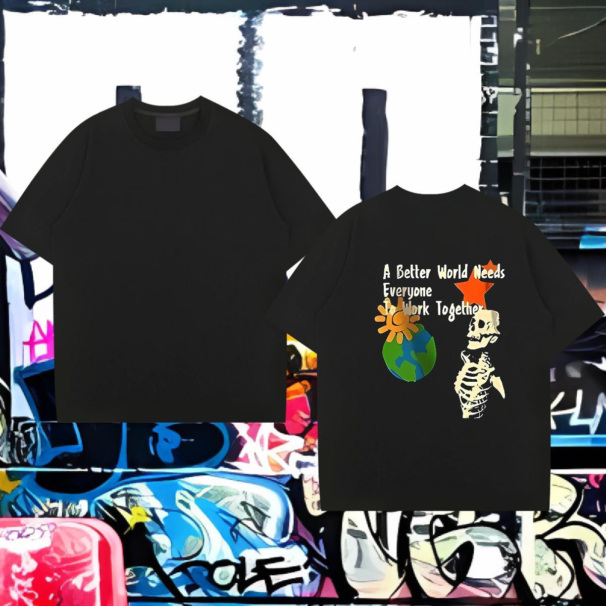 Wholesale T-Shirts for Men skull Tops Tees 230g Cotton High Street Hip Hop Free Shipping Custom Printed Pure Cotton Mens Tshirts
