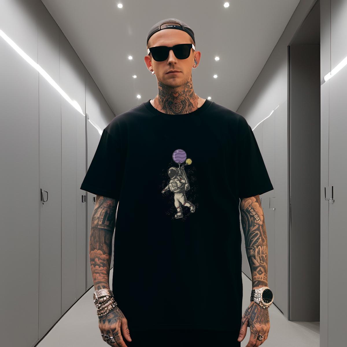 T-Shirts 100% Cotton 230g cosmonaut Summer Casual Breathable Short Sleeve Customized Men Clothes T-Shirt Casual New TOP Quality Top Tees