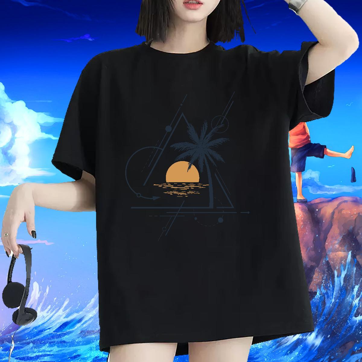 Nice T shirt O Neck Short Sleeves Women Tshirts Cartoon Print sun Hip Hop 230g Pure Cotton Casual New Tops Tees