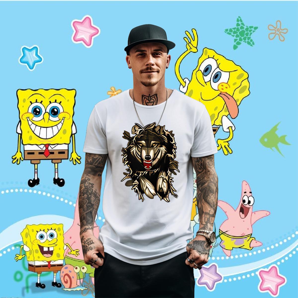 2024 Summer T-Shirts for Men 230g Cotton wolf Hip Hop Tops Shirt O-Neck Short Sleeve TOP Quality Mens Tshirts Custom Big Size