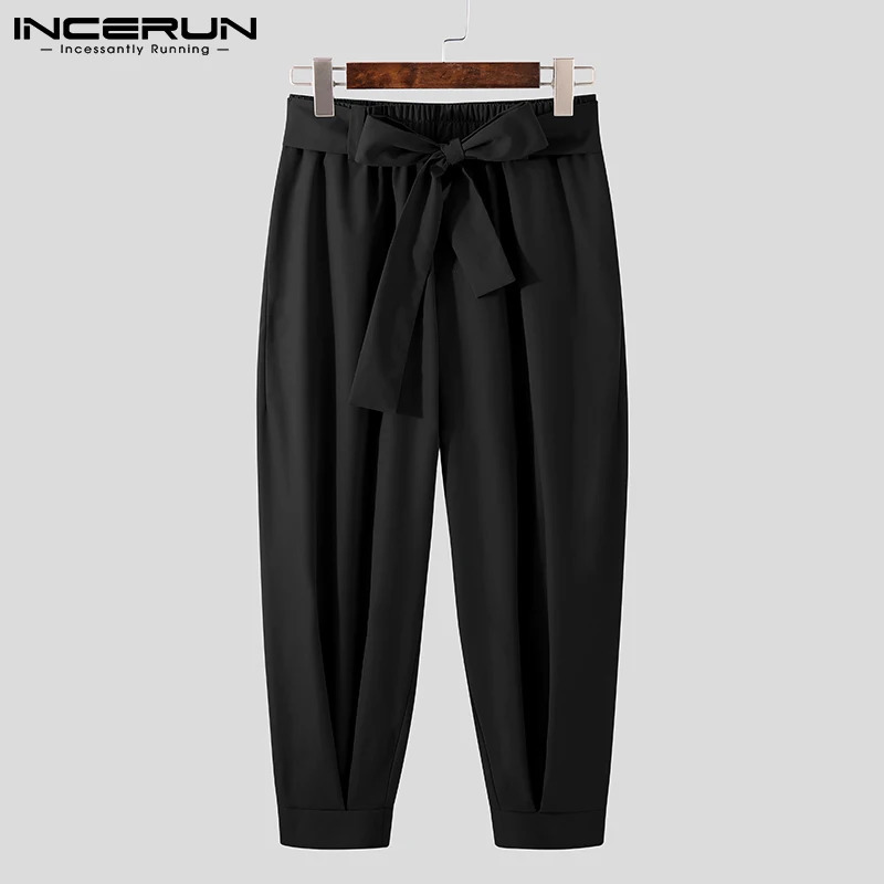 INCERUN Mens Fashion Solid Color Pants Drawstring Leisure Harem Trouser Chinomens Loose Wide Leg Trousers S5XL 240806