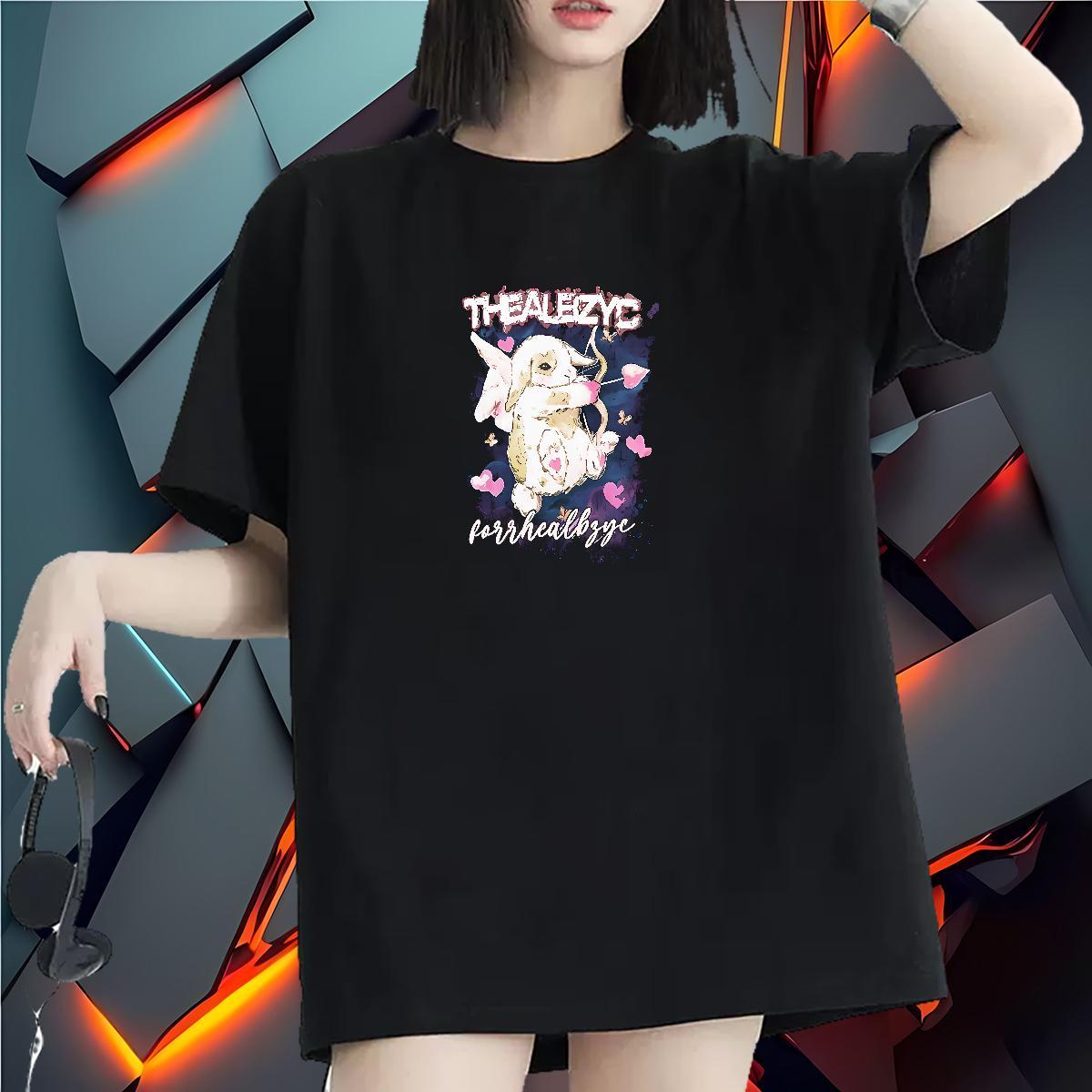 5A T-Shirts Round Neck Short Sleeve Women Tees DIY Anime rabbit Sports Street Wear 230g 100% Cotton Fashion New Tees Shirts