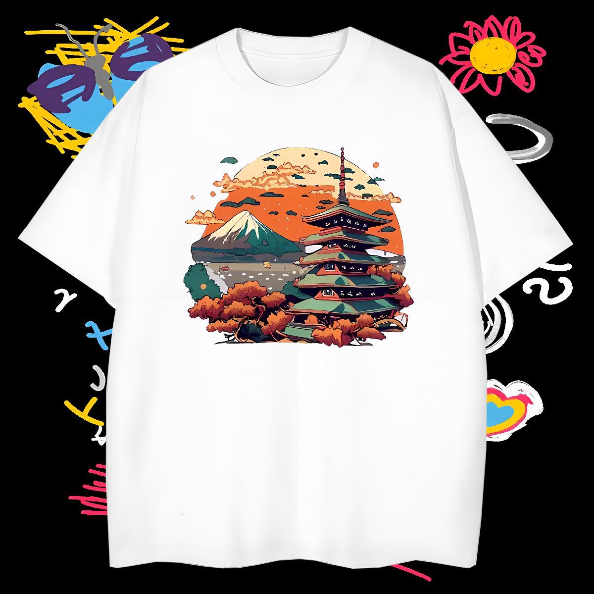 DIY Mens T Shirts 230g Cotton Tower Summer Casual Clothes Breathable Crew Neck Soft Tshirt for Man Woman Graphic