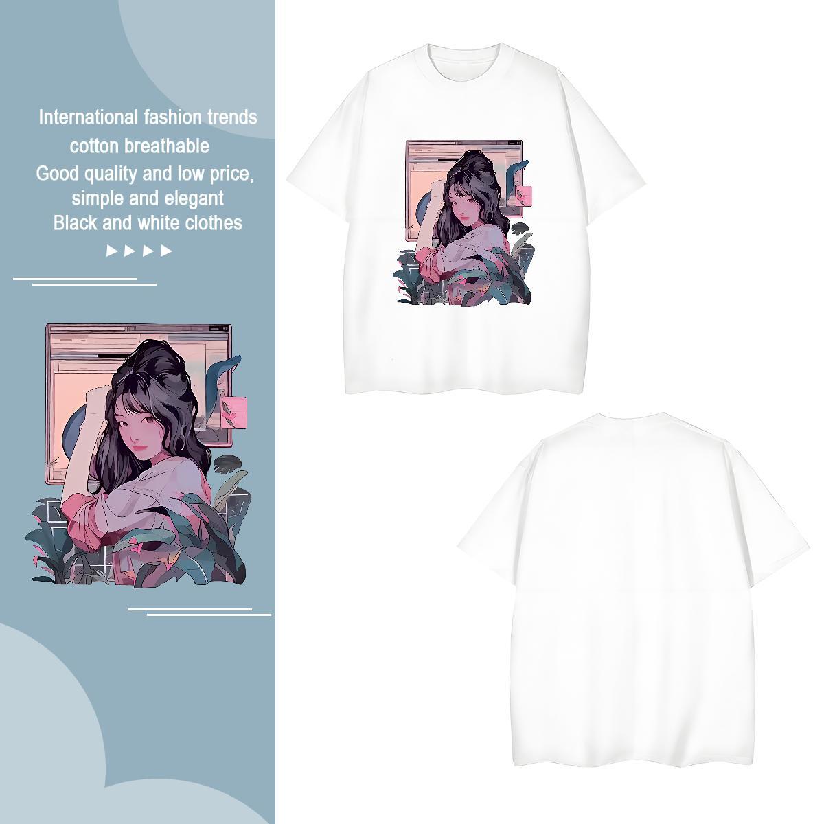 T Shirt For Man 230g 100% Cotton portrait Daily Outfit O Neck Short Sleeves Plus Size Cartoon Men Tops Tees Brand Cool Polos