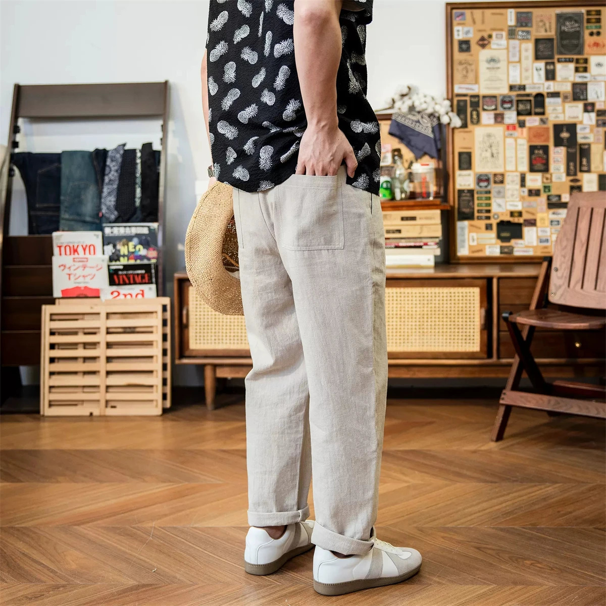 Red Tornado Mens Cotton Linen Casual Pants Old Money Style Breathable Trousers 240806
