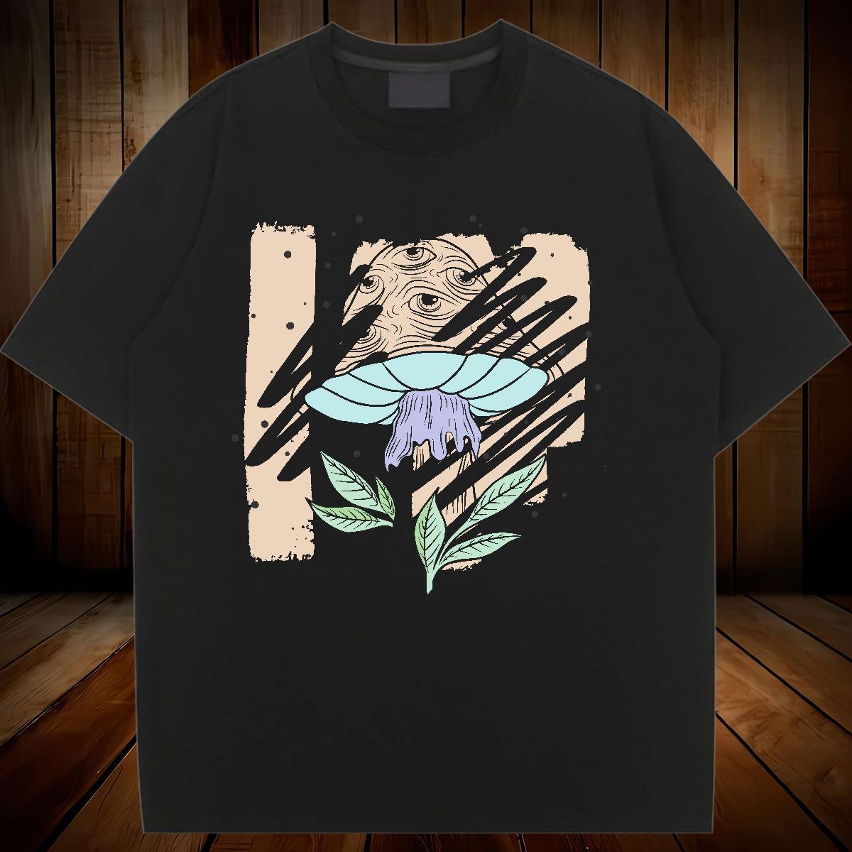 Comfortable T-Shirts for Women Short sleeve Soft Women Tees Graphic mushroom Street Casual 230g 100% Cotton 2024 DIY Tops Shirt