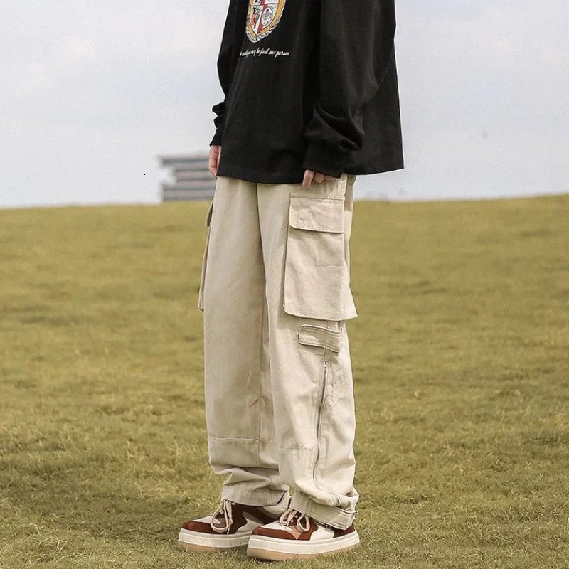 Baggy Regular Fit Cargo Pants for Men Y2k Long Casual Work Korean Style Emo Outdoor Slacks Camo Loose Slim Straight Trousers Man 240806