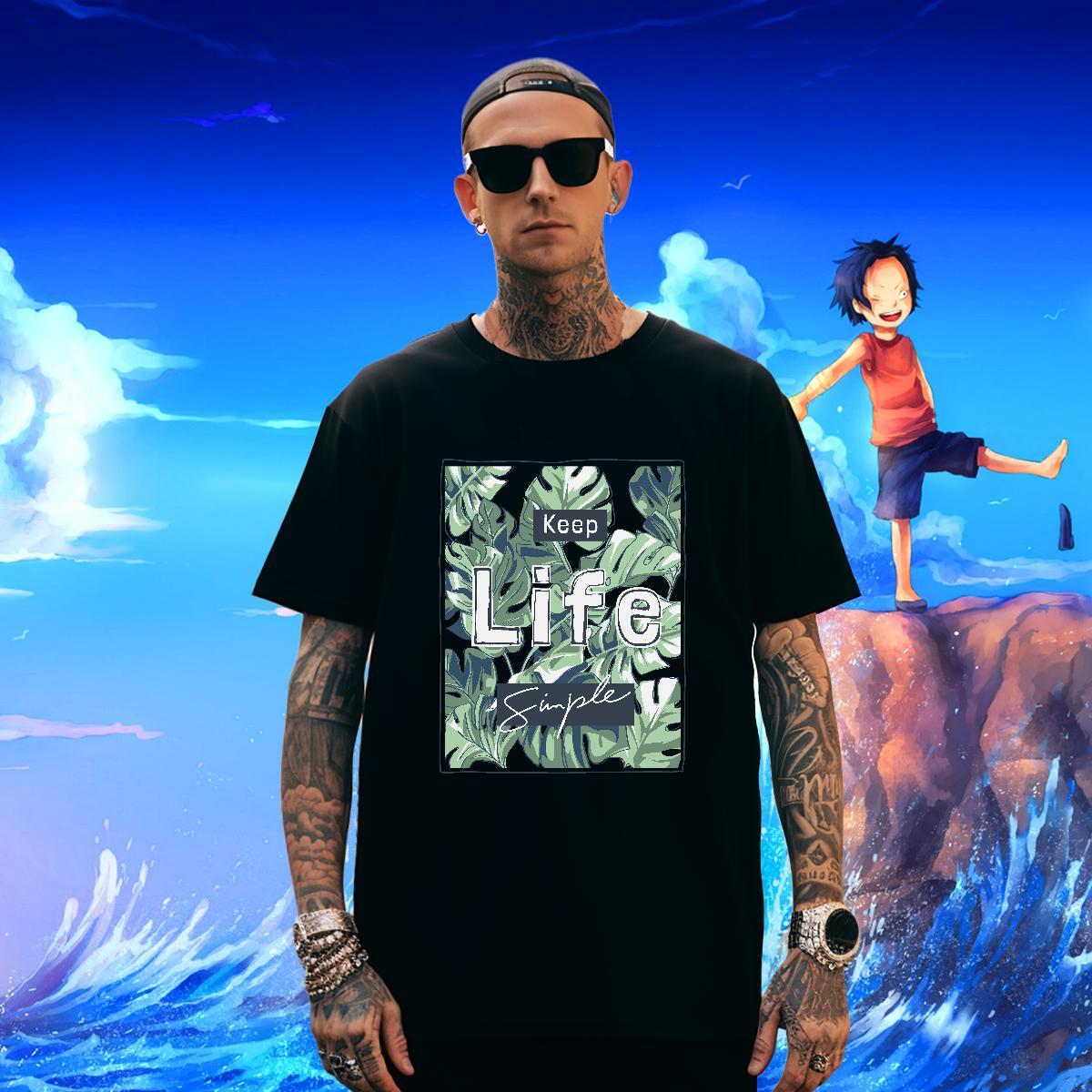 T Shirt For Man 230g Cotton tree Beach Pure Cotton Cartoon Printing L-4XL Men Tops Tees Classic Free Shipping Clothings