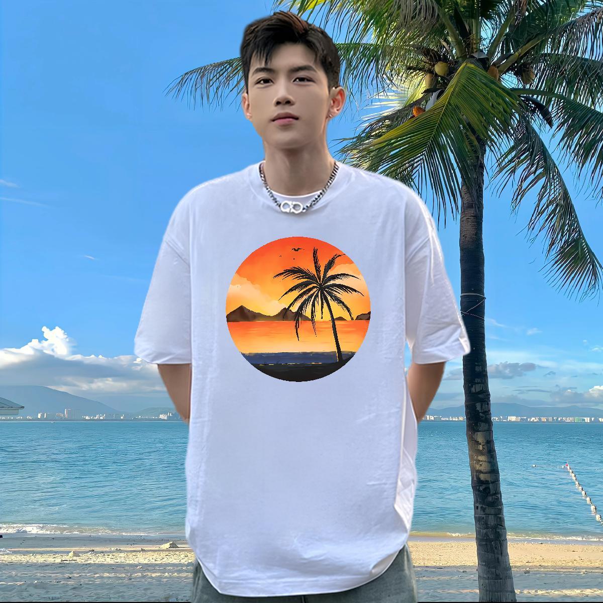 DIY Mens T Shirts 230g 100% Cotton sun Street wear Hip Hop Clothings Short Sleeve O-Neck Cool Design Mens Tshirts White Plus Size
