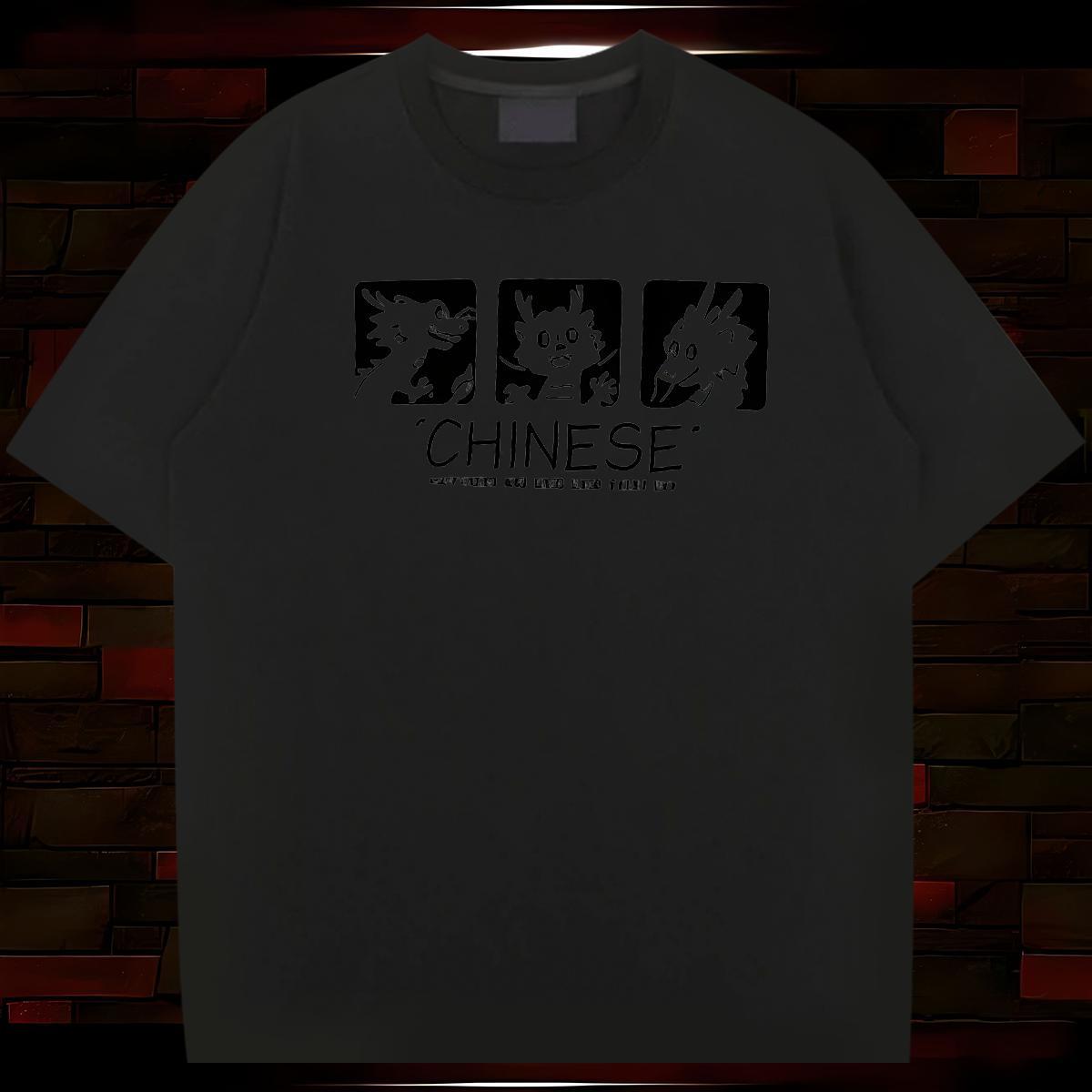 T Shirts Men 230g Pure Cotton Chinese Cartoon Dragon Casual Beach Breathable Skull Tshirts New Arrival Classic Clothes