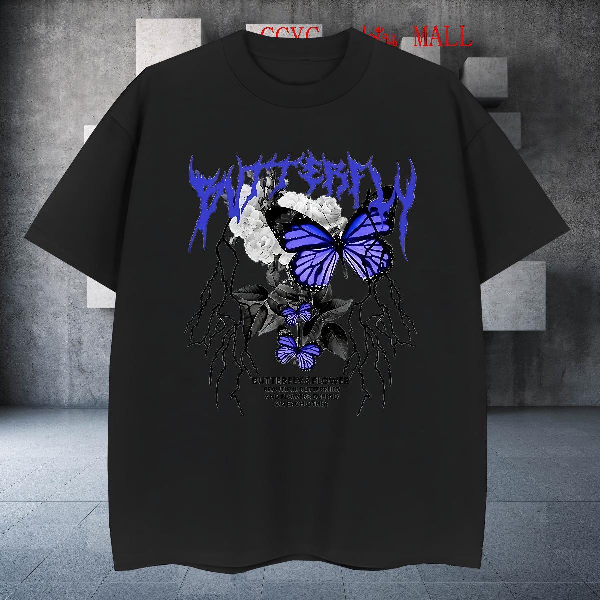 Classic Mens Tshirts 100% Cotton 230g Street wear Hip Hop Butterfly DIY Printed Crew Neck DIY Customized T-Shirts for Men Clothings