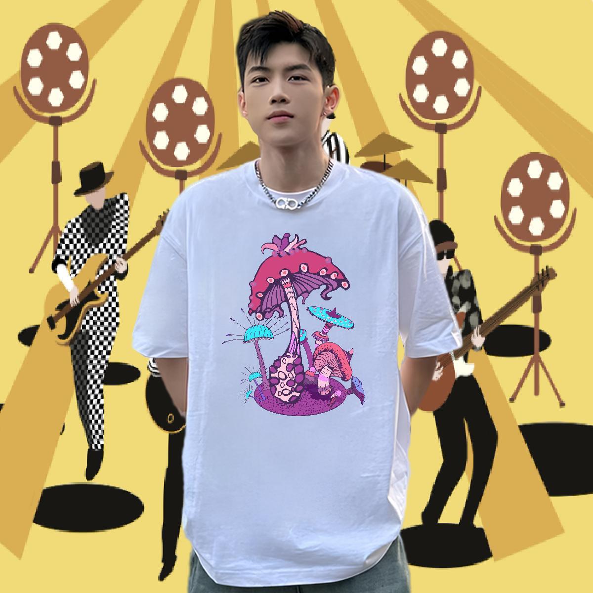 Fashion Casual T Shirts Men 100% Cotton 230g mushroom Street Tee Shirt Round Neck Short Sleeve Popular Men Tees Cartoon Printing L-4XL