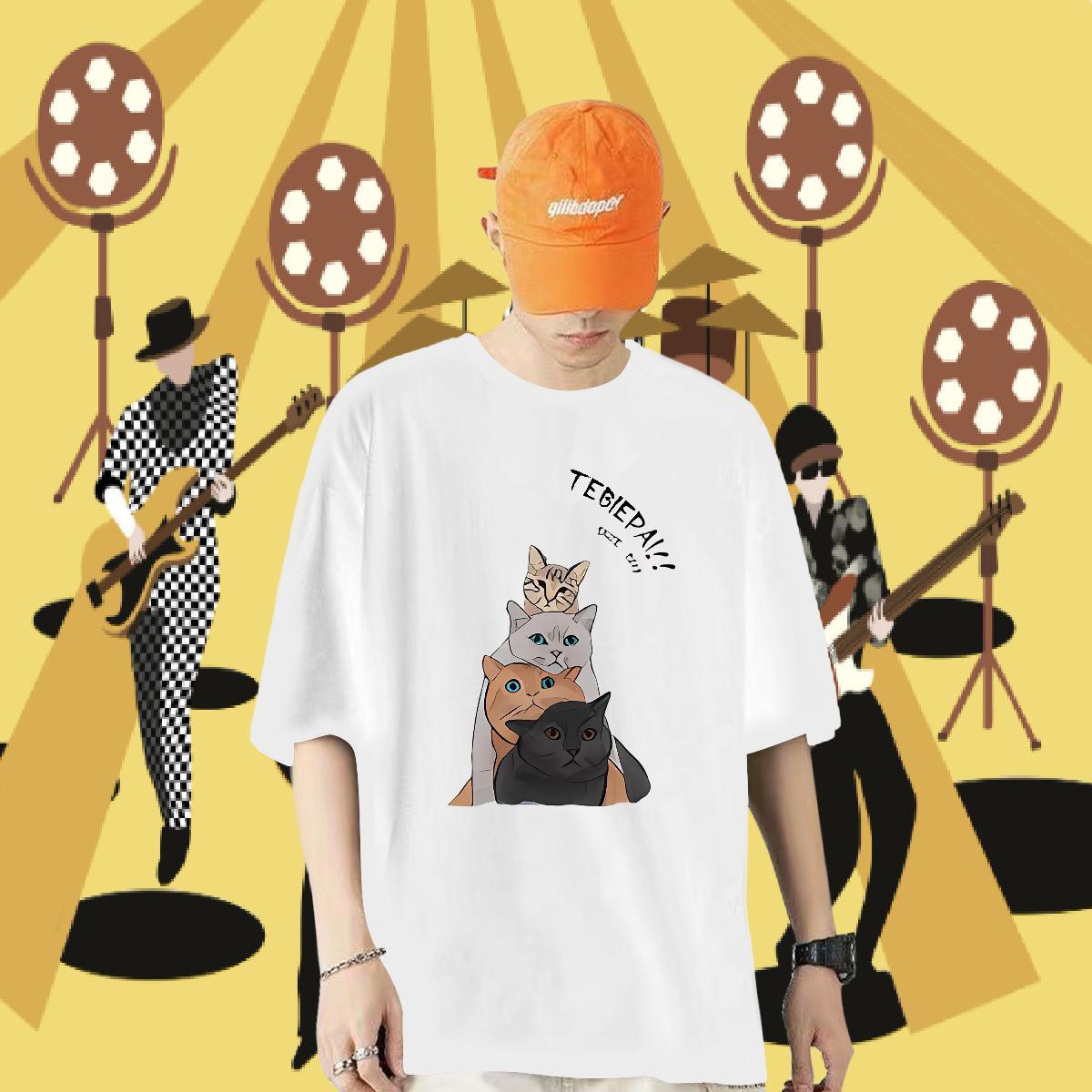 Designer Man T Shirts 230g Cotton cat Street wear Hip Hop Tees Short Sleeve Soft TOP Quality Tshirt for Man Woman DIY Logo Oversized