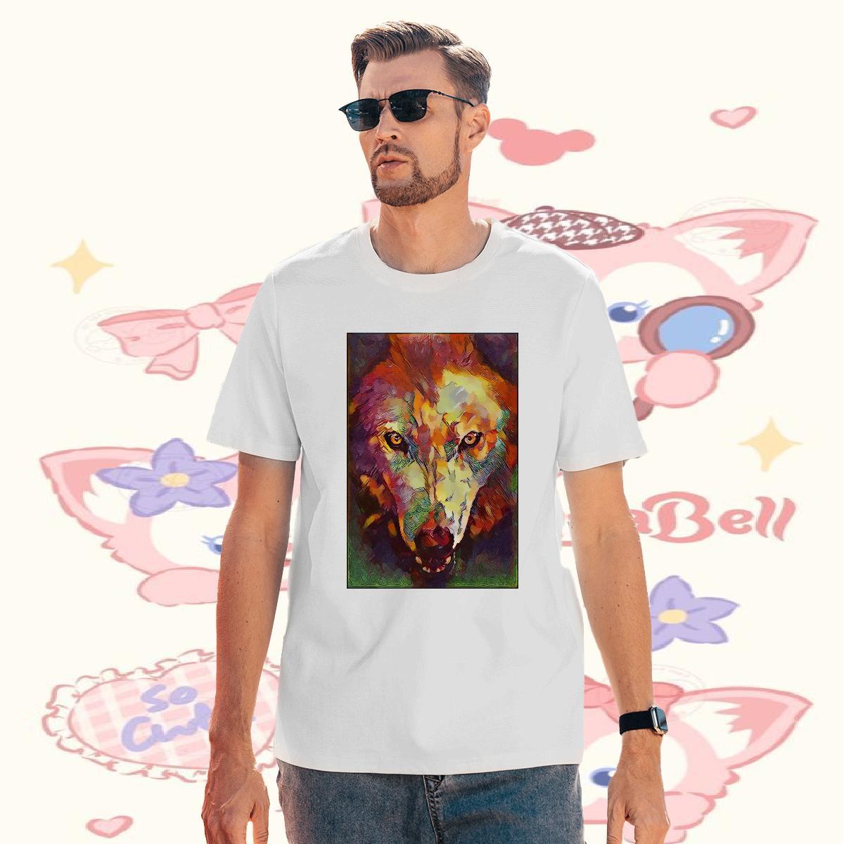 Classic Casual T-Shirts 230g 100% Cotton wolf Spring Summer Tops Breathable Brand Tshirt for Man Woman DIY