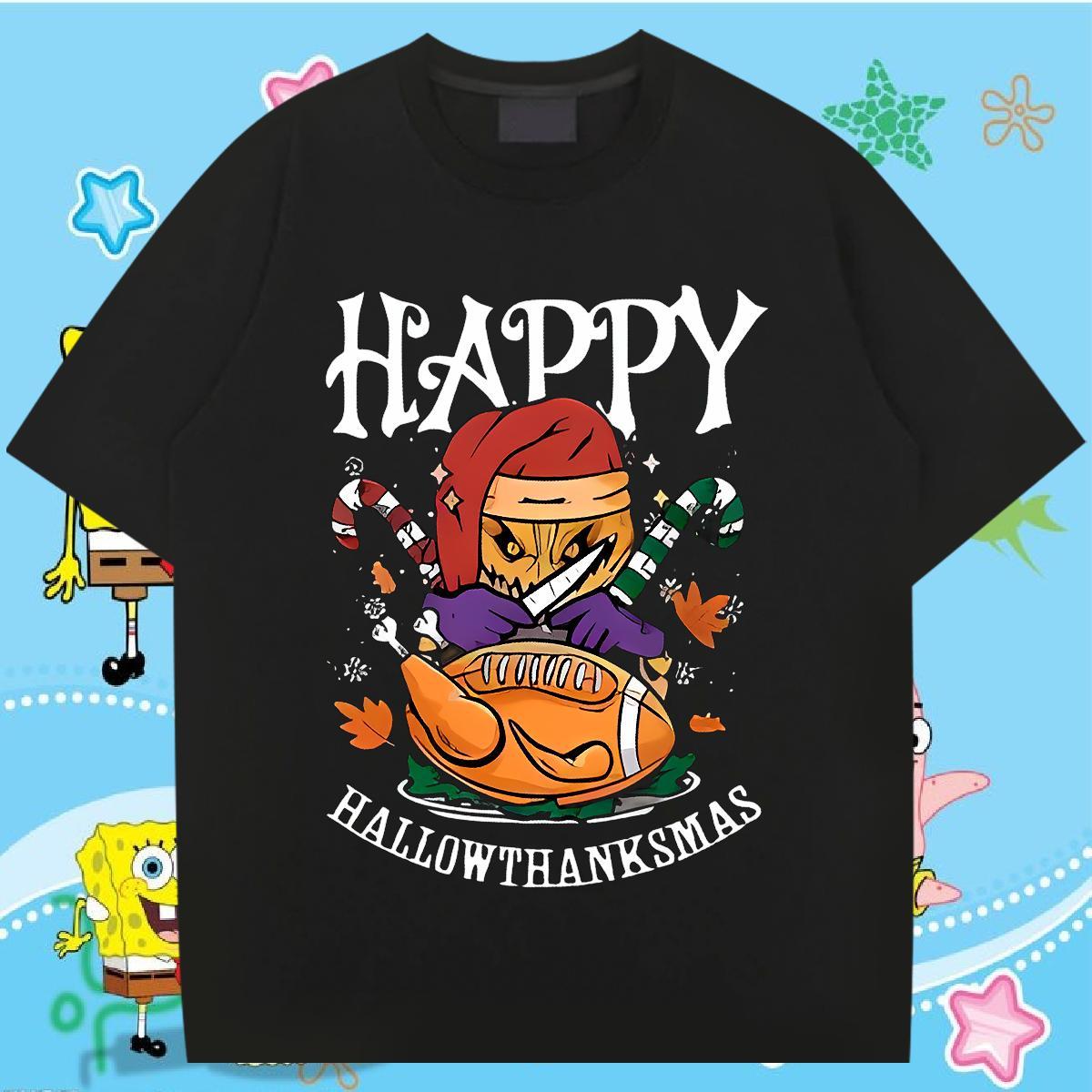 Fashion T-Shirts 100% Cotton 230g halloween Anime Printing Street Wear Round Neck Short Sleeve Brand Men Tees Asian Size