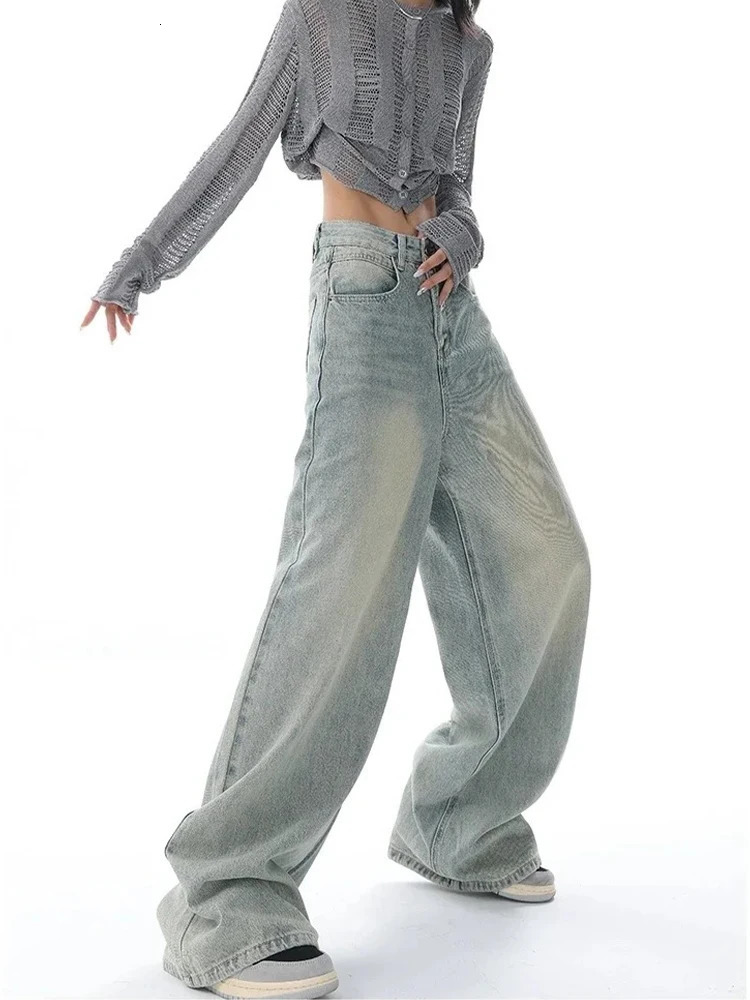 HOUZHOU Harajuku Y2K Baggy Jeans Women Streetwear Retro Fashion Autumn High Waist Pants Loose Wide Leg Denim Trousers Female 240806