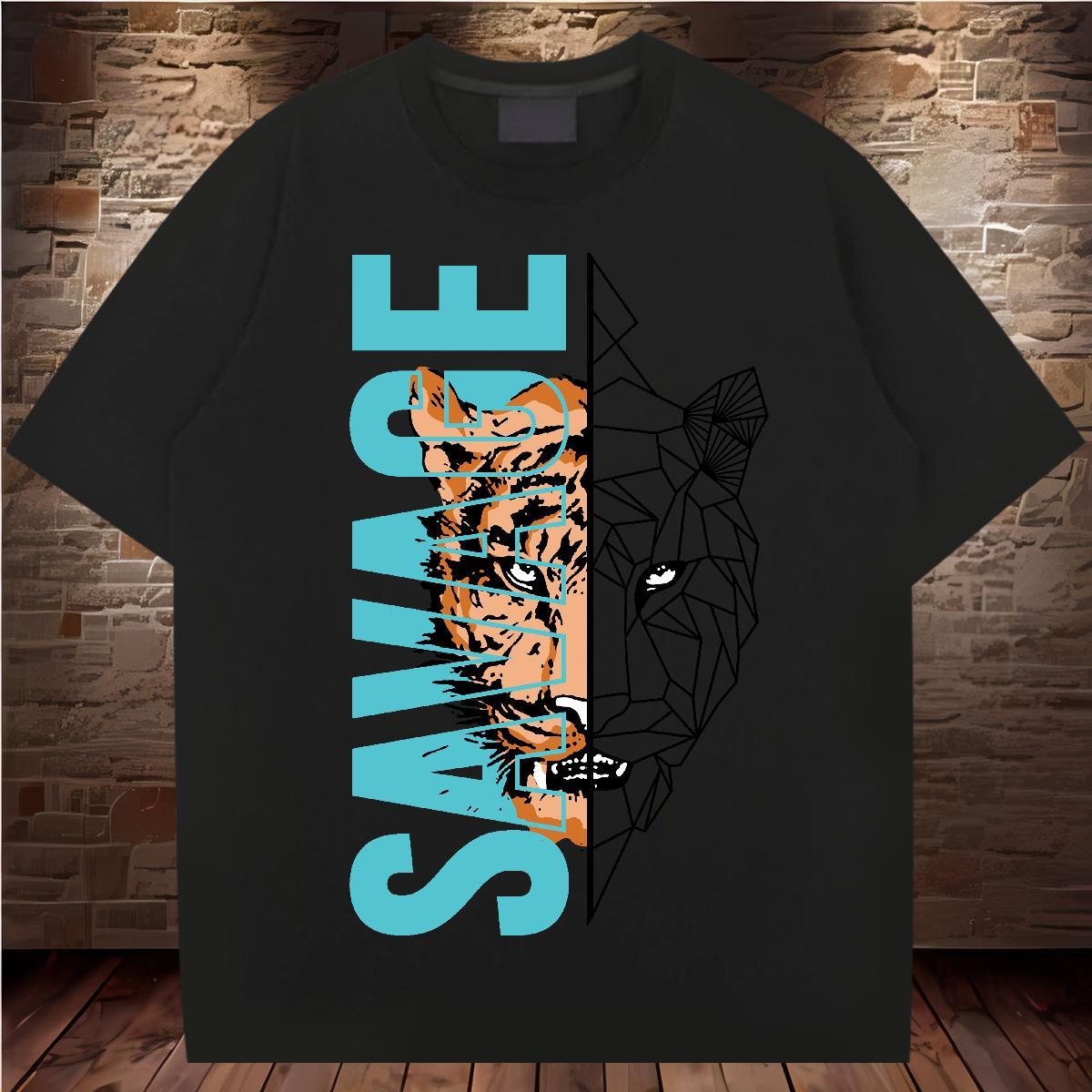 T-Shirts for Men 230g 100% Cotton Street Wear Round Neck Short Sleeve Floral Print Men Tshirts Fashion Cool Tops Shirt