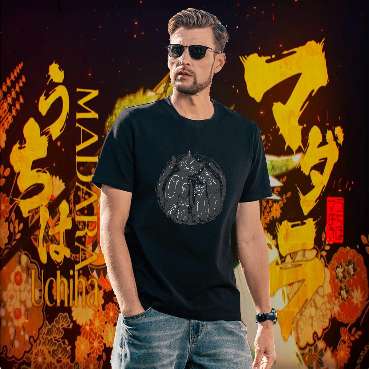 Mens T Shirts 100% Cotton 230g cat Beach O-Neck Short Sleeve Custom Anime Men Clothes T-Shirt Stylist Cool Design Tops Shirt
