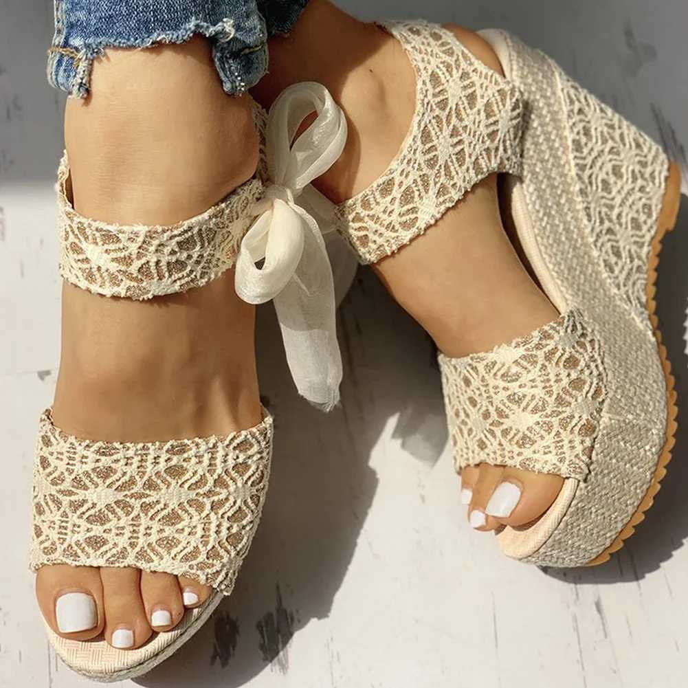 New Arrival Lace casual womens wedge high heels womens shoes summer sandals party platform high heels womens shoes T250409