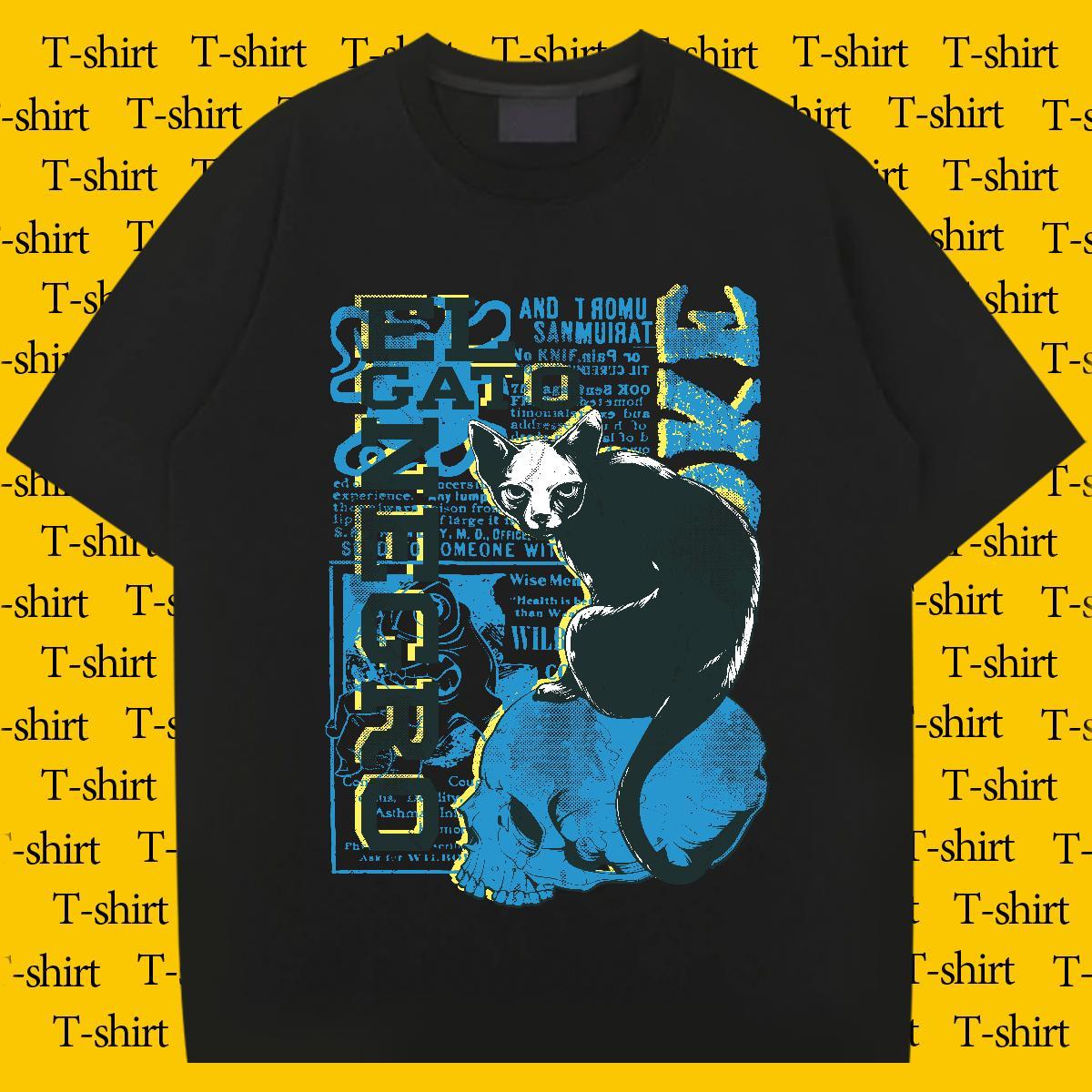 T Shirts Men 230g Pure Cotton letter Anime Printing Street Short Sleeve O-Neck Oversized Tshirt for Man Woman 2024 Summer Soft Tshirts