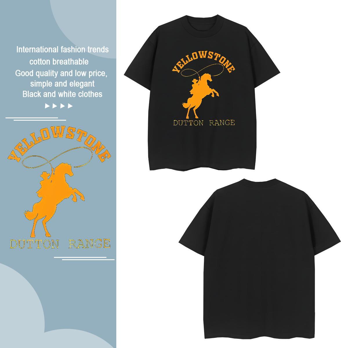 T shirt 230g Pure Cotton horse Hip Hop Crew Neck Breathable Cartoon Print Men Tops Tees Casual New Soft Tees Shirts