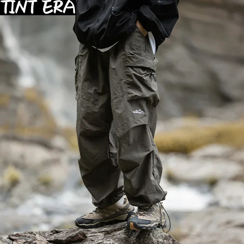 TINT ERA Parachute Cargo Pants Men Oversize Outdoor Casual Trousers Male Waterproof Man Japanese Streetwear Hip Hop 240806