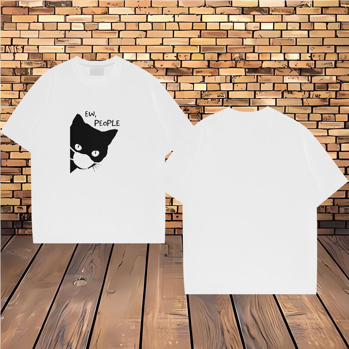 2024 DIY Man T Shirts 230g 100% Cotton cat Beach Wear Breathable Short Sleeve High Quality Tshirts Black White