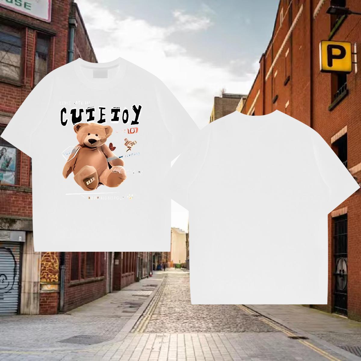 Mens T Shirts 100% Cotton 230g bear Daily Outfit Breathable Crew Neck Plus Size Cartoon Men Clothes T-Shirt DIY Customized TOP Quality Tshirts