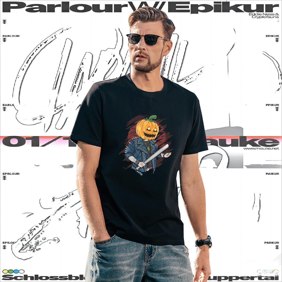 Customized T Shirt For Man 230g Pure Cotton Halloween Street Wear Top Tees Breathable Short Sleeve Loose Fit Tshirt for Man Woman Black Oversized