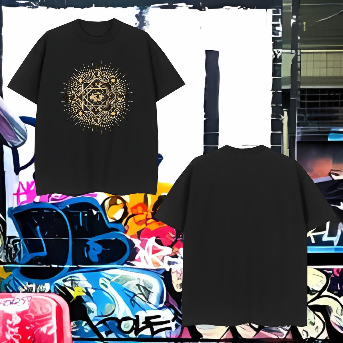 Mens T Shirts 230g 100% Cotton eyes Anime Printing Street Round Neck Short Sleeve Graphic Tshirts DIY Designer Clothings