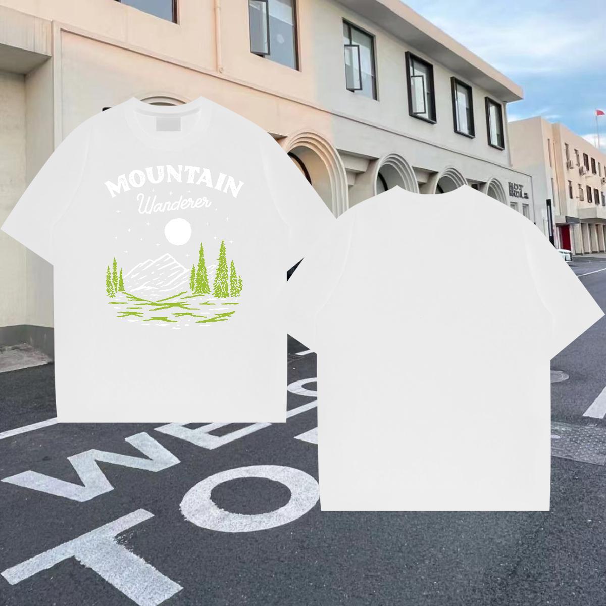 Free Shipping Men Clothes T-Shirt 230g 100% Cotton Casual Beach mountains Black White Short Sleeve Soft Customized T Shirt For Man Polos