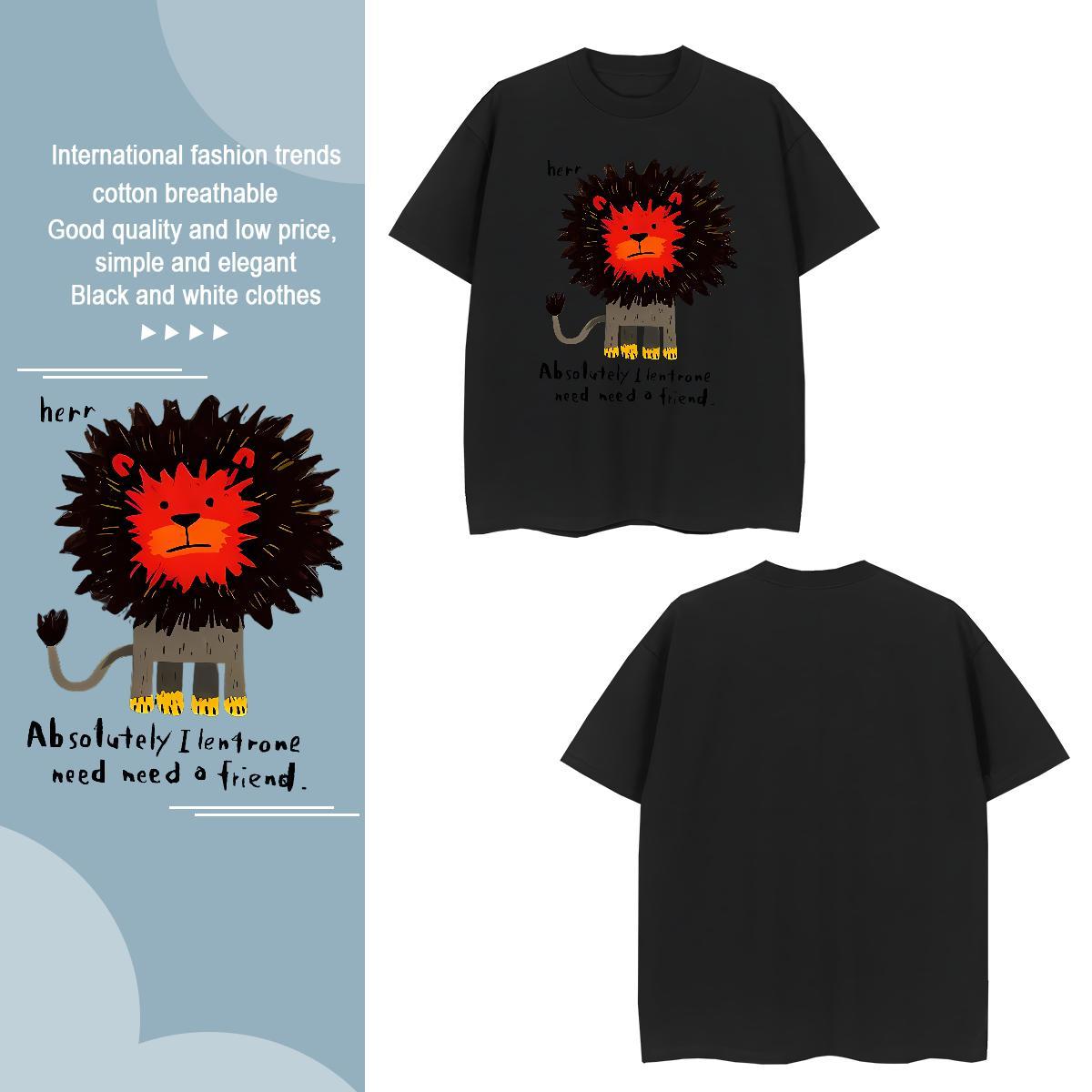 Men T Shirts 230g Cotton lion Hip Hop Breathable Soft DIY Mens Tshirts 2024 DIY Popular Tees Shirts