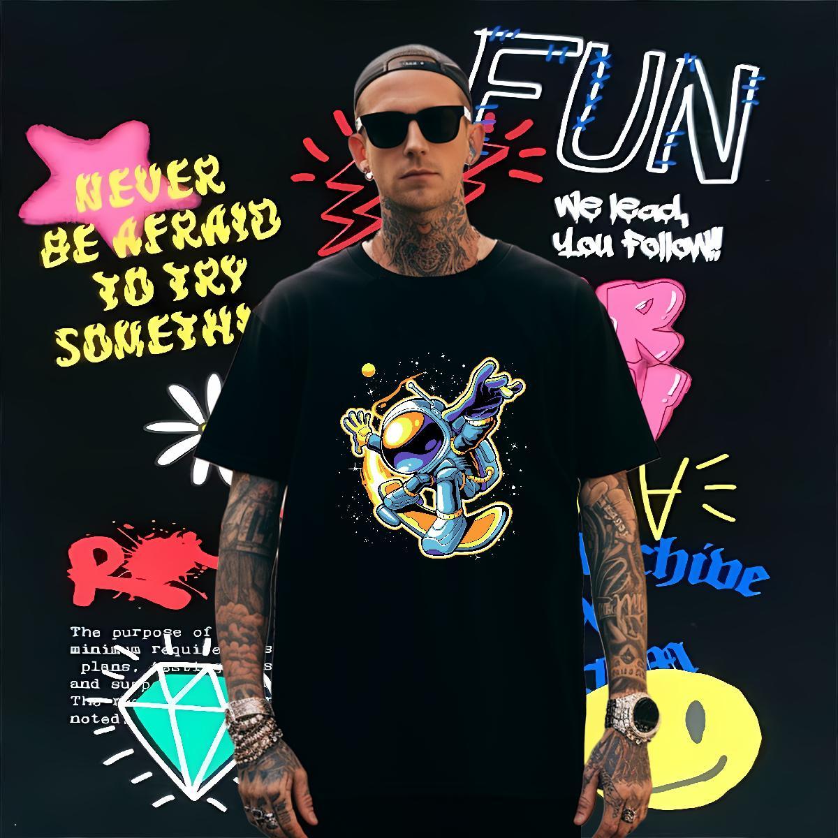 T-Shirts for Men 230g Cotton cosmonaut Sport Crew Neck Custom Anime Men Tees 2024 Cool Tee Shirt