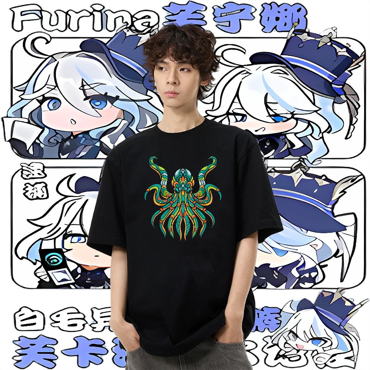 2024 Summer T-Shirts 230g 100% Cotton octopus Street Casual Tops Shirt Round Neck Short Sleeve Popular Men Tshirts Customized