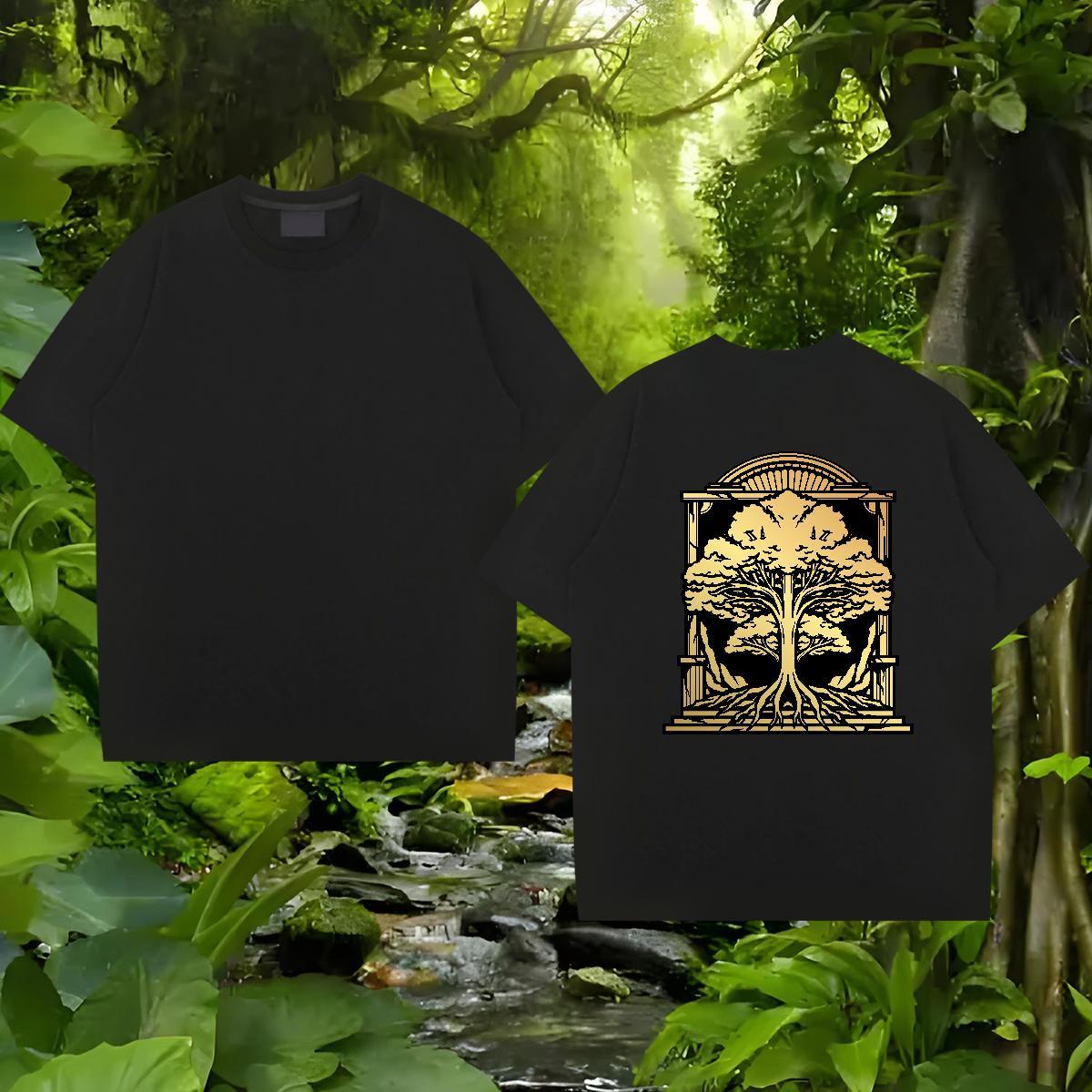 Factory Direct T Shirts Men 230g Pure Cotton tree Anime Printing Street Tees Shirts Crew Neck Breathable Loose Fit Tshirt for Man Woman Asian Size