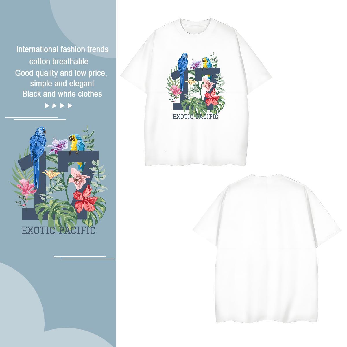 T Shirts Men 230g Cotton bird Home Outdoor O-Neck Short Sleeve Oversized Men Tshirts DIY High Quality Tops Shirt