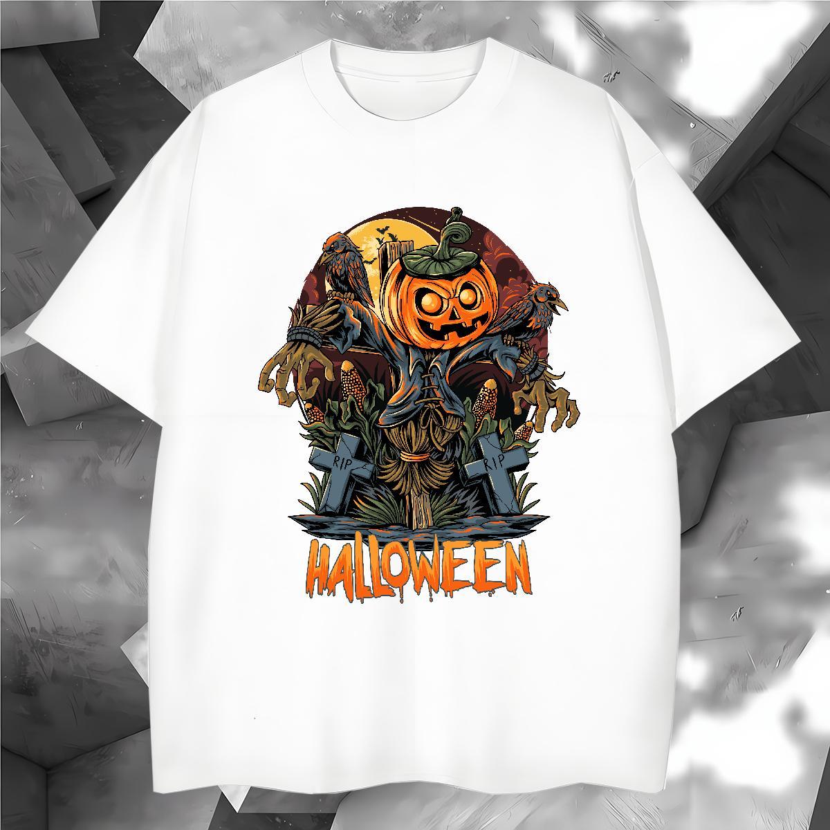 T-Shirts 230g Pure Cotton Halloween Casual Daily Wear Breathable Soft DIY Anime Men Tees 2024 DIY Comfortable Tshirts