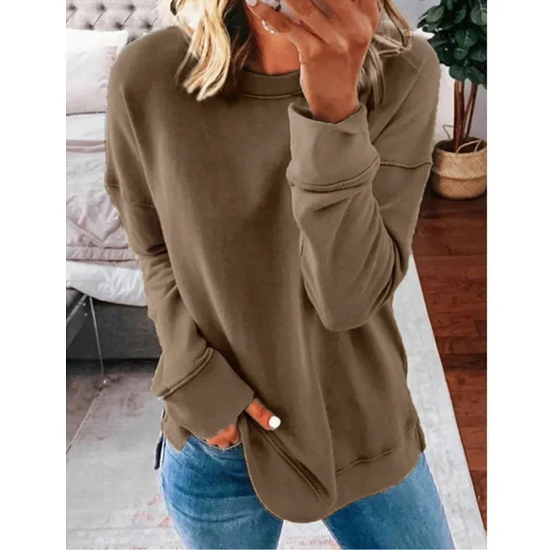 Autumn Women Clothing Women Top Loose Casual Crewneck Long Sleeve T Shirt 240806