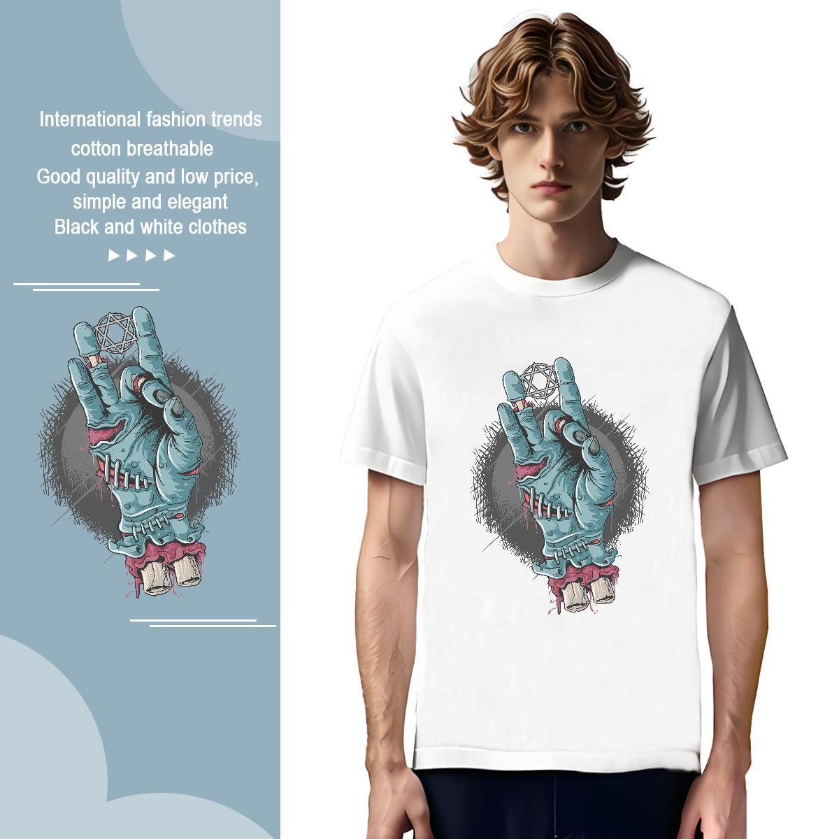 High Quality Men Tees 100% Cotton 230g Halloween T Shirts Men Sports Casual O Neck Short Sleeves DIY Anime 2024 Polos